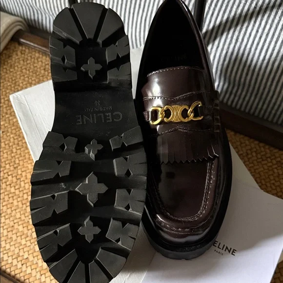 Celine Women’s Dark Brown Leather Loafers with Gold Accent - Picture 2 of 2